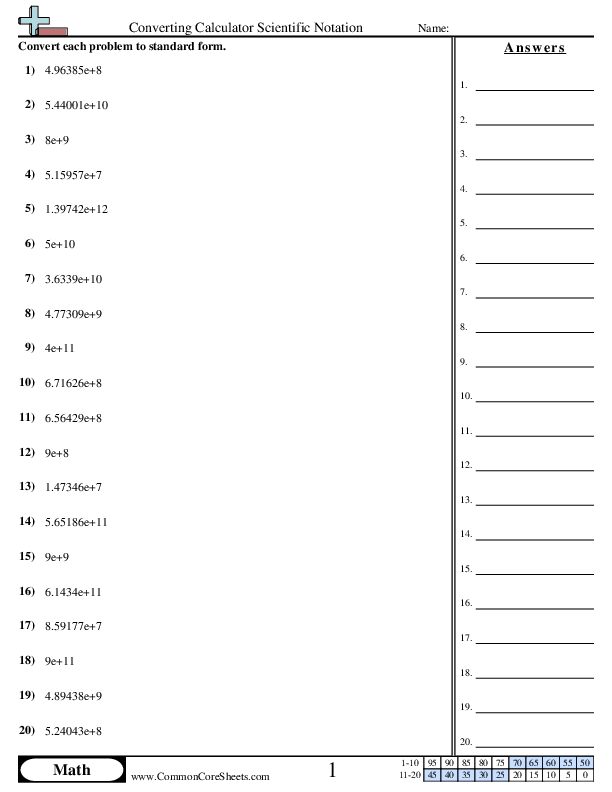 Converting Forms Worksheets - Converting Calculator Scientific Notation worksheet